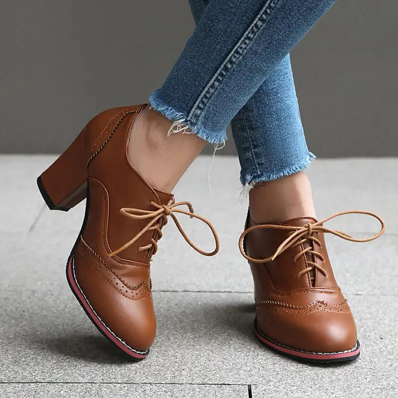 Pump Round Toe Chunky Heels 7.5cm Lace Up Plus Size 45 46 47 48 Office Shoes
