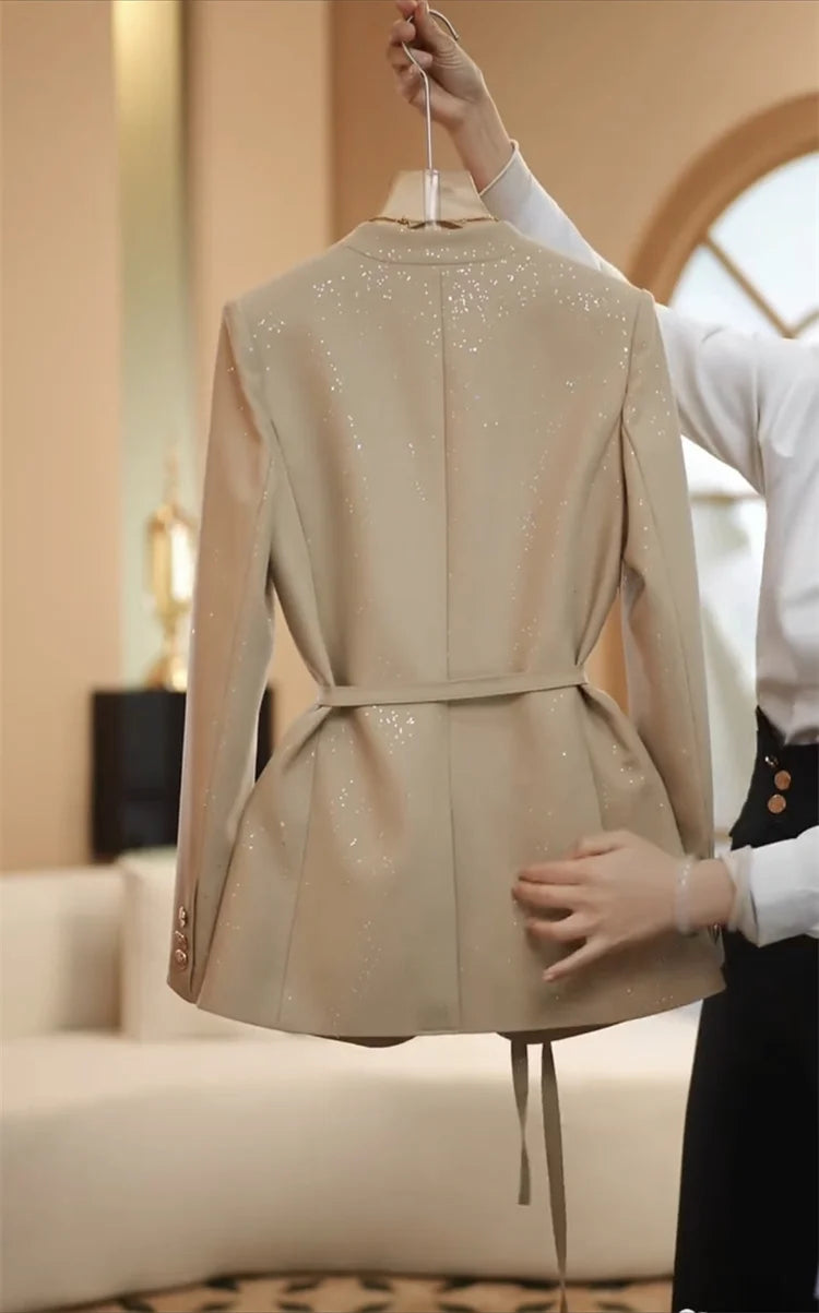professional sequined suit wide leg pant suit women pants + blazer