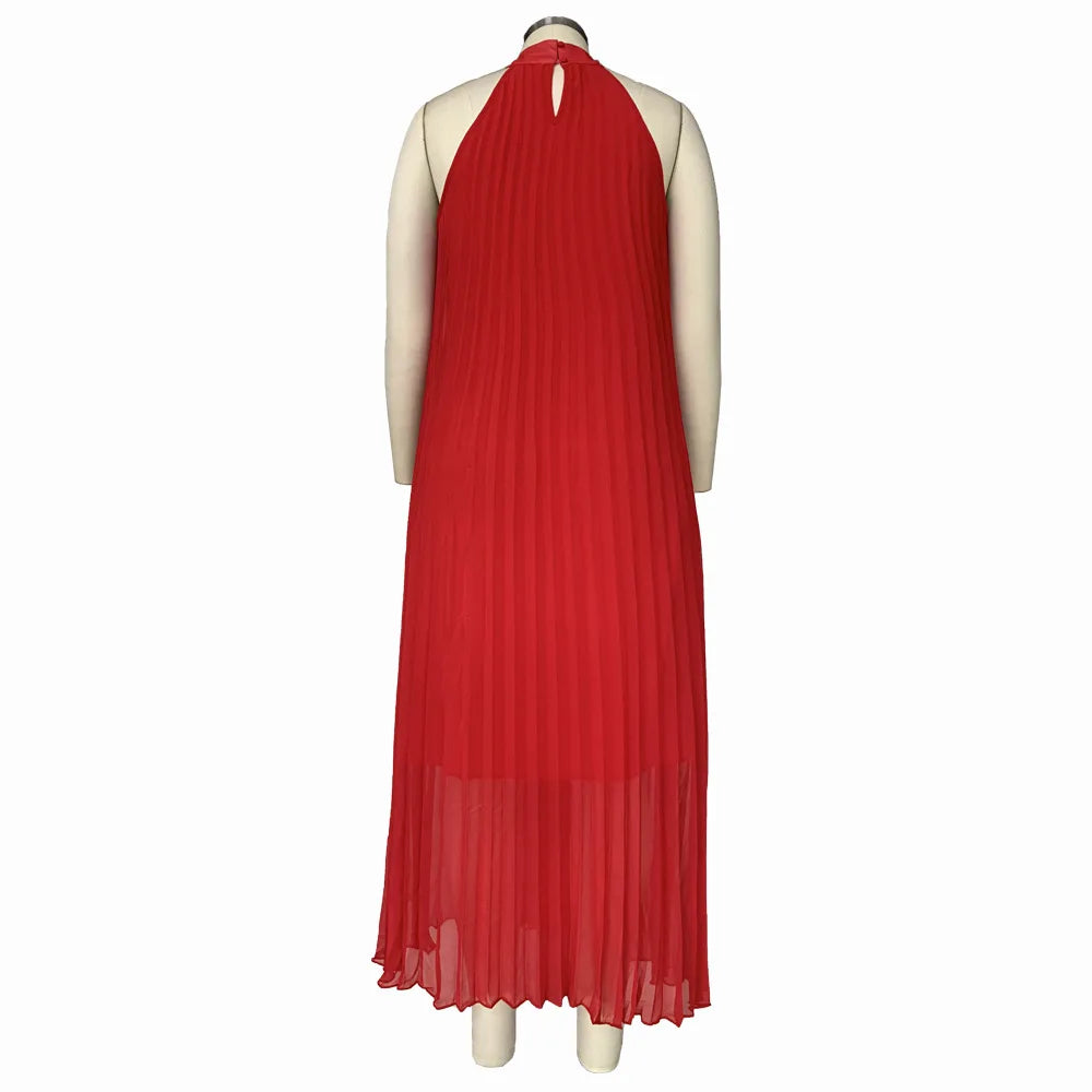 Plus Size Women Maxi Dress sleeveless Halter Hollow Out Maxi Dress