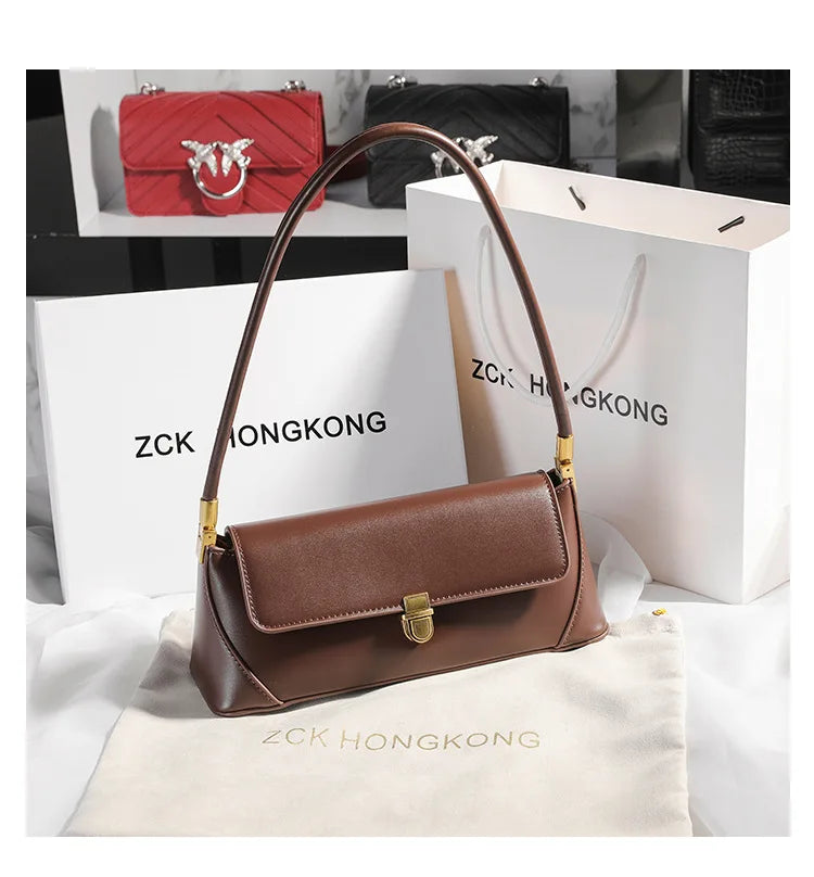 Armpit bag high-end solid color one-shoulder portable genuine leather bag