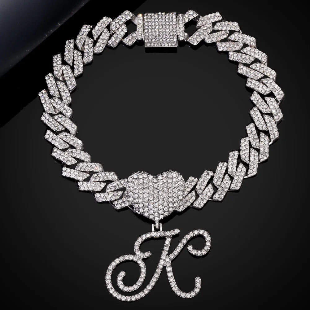 A-Z Cursive Initial Letter Cuban Anklets Bracelet For Women 14mm Iced