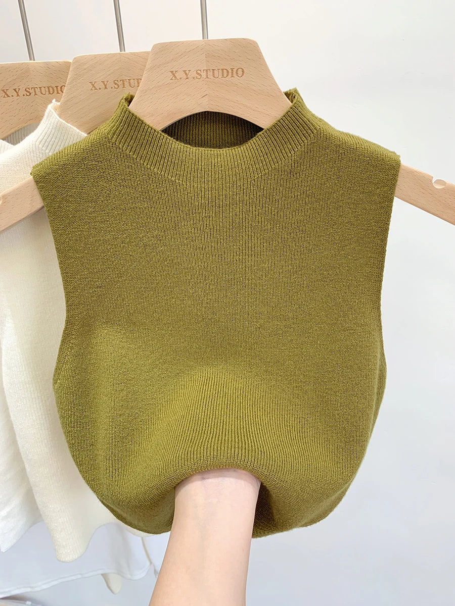 Women Knitted Tank Top Sweater Short Sleeveless Pullover Top