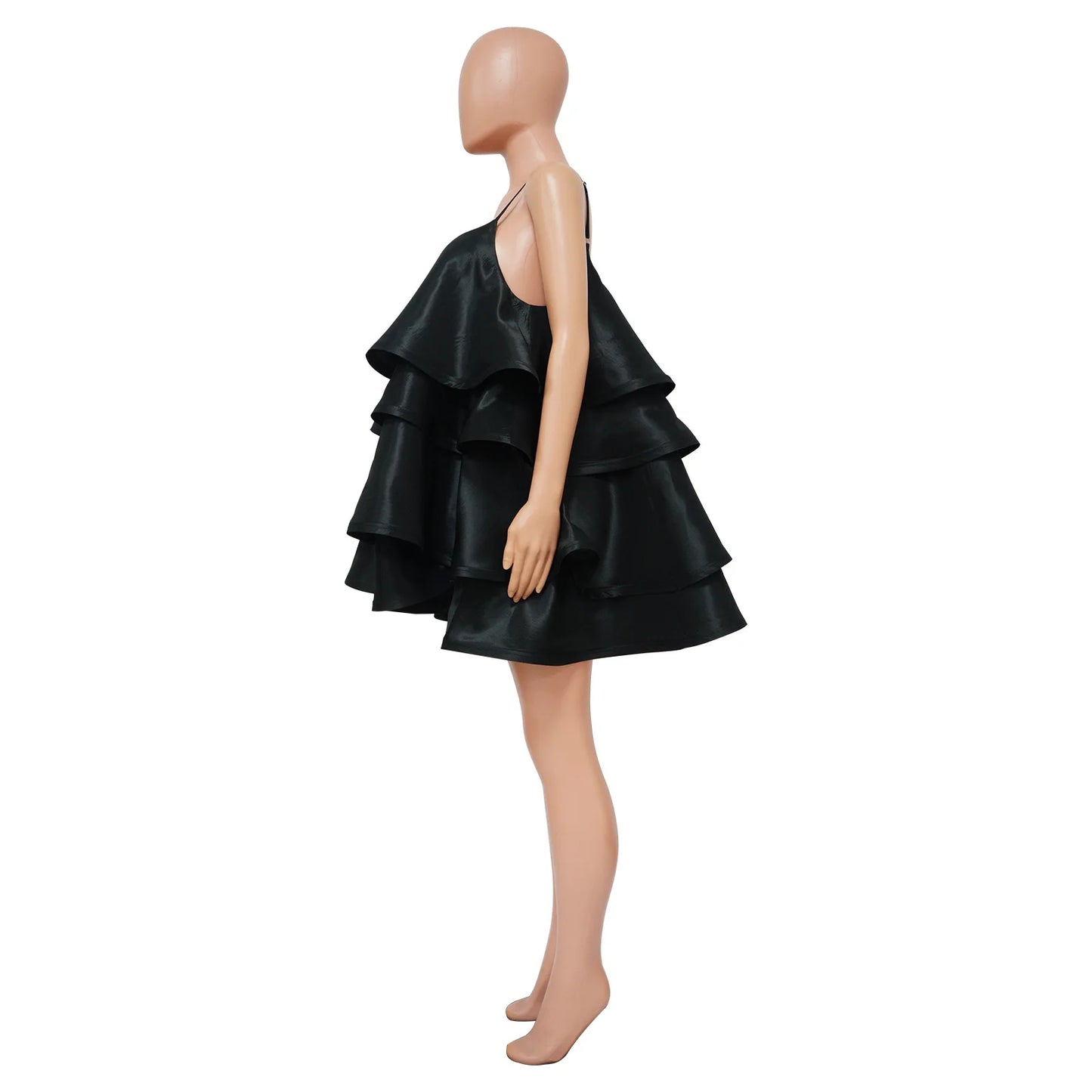 Women Spaghetti Strap U Collar Sleeveless Party Mini Fairy Satin Dress