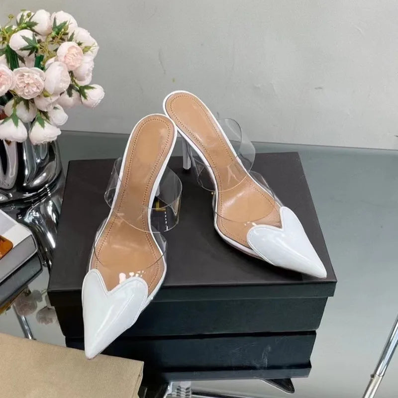 Transparent PVC Mixed-color Women Pumps Elegant Pointed toe Thin High heels Slingbacks Mules Party Prom Shoes