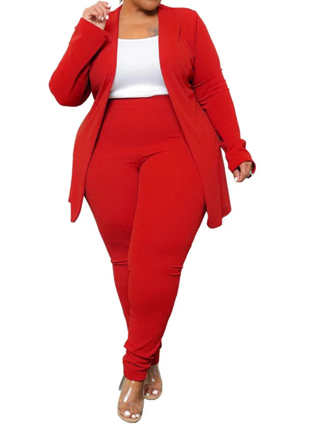 Plus Size Two Piece Outfits Women Matching Suit Solid Top Leggings Pants Sets