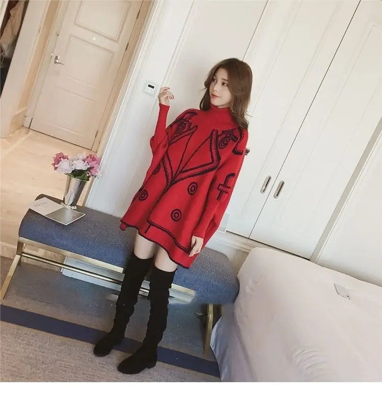 Turtleneck Loose Sweater Knit Pullover Jumper Women Clothing Bat sleeve Sweater