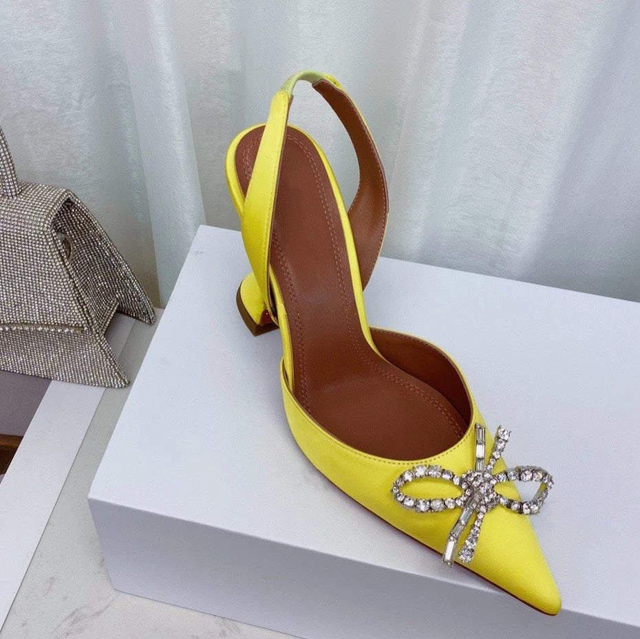 Women's High Heels Rhinestone Bow Pointy Glasses with Stilettos and Sandals Women.