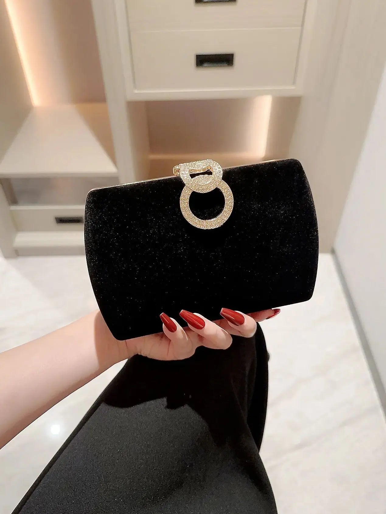Velvet Box Dinner Bag Sparkly Rhinestone Decoration Banquet Bag Clutch Evening Bag Dress Purse