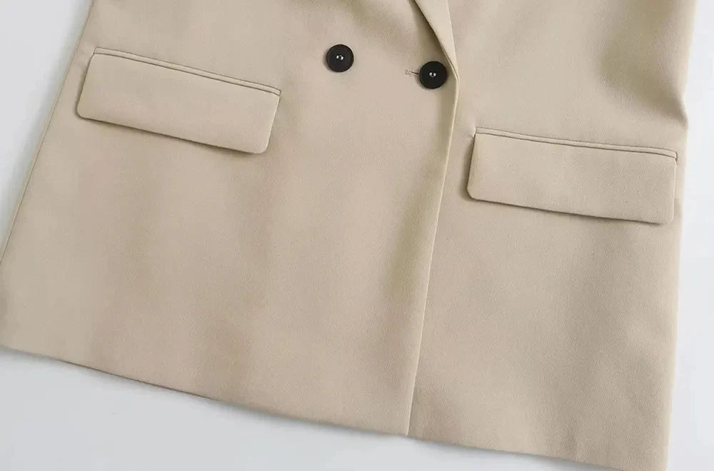 Women Double Breasted Loose Fitting Blazer Coat Vintage Long Sleeve Pockets Female Outerwear Blazer