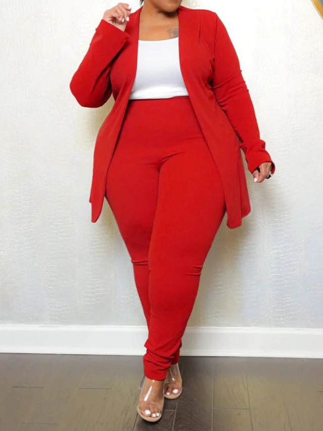Plus Size Two Piece Outfits Women Matching Suit Solid Top Leggings Pants Sets