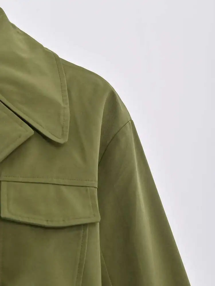 Vintage Gauze Patchwork Windbreaker Women Lapel Double Belt Gathered Trench Coat