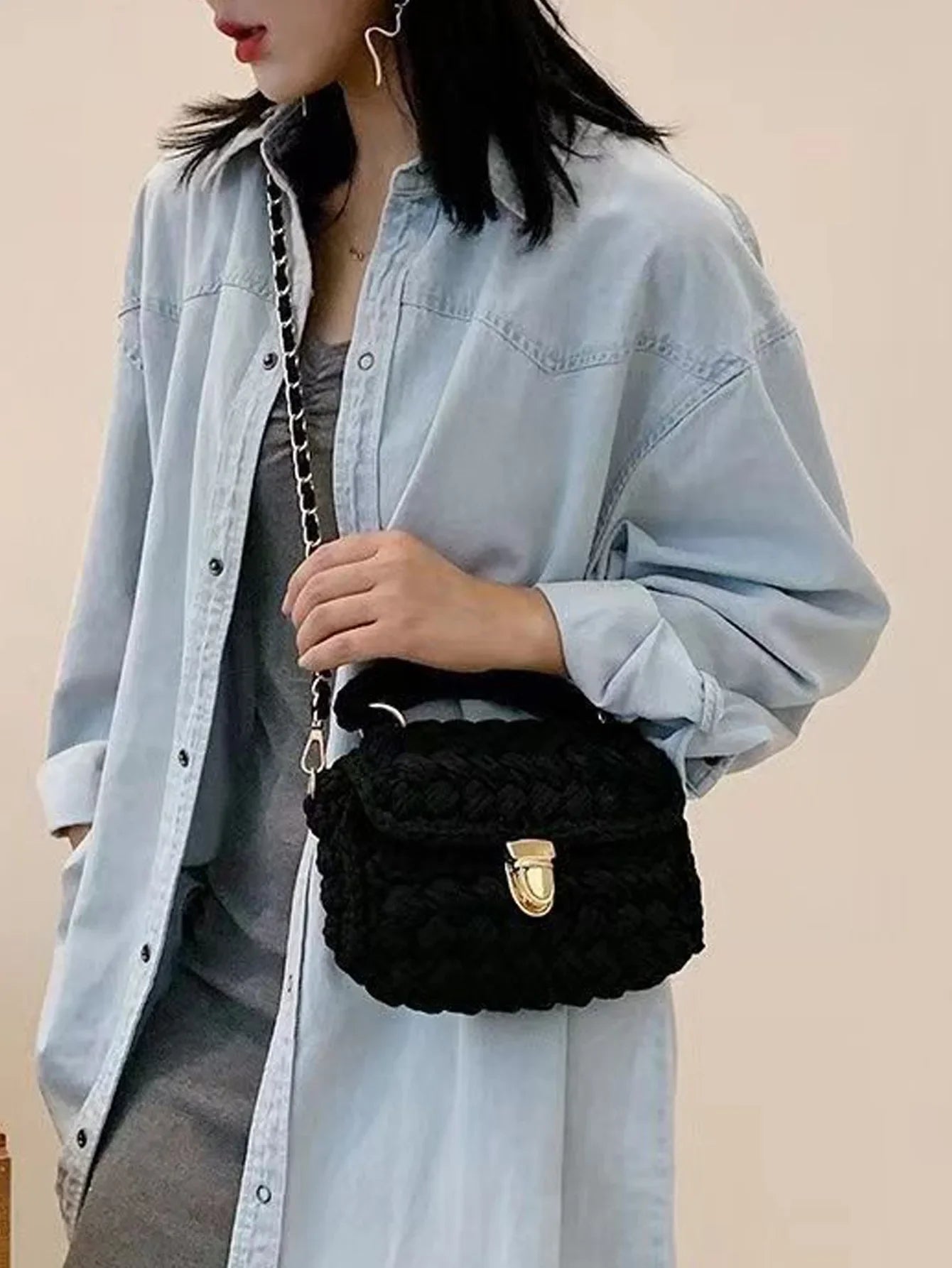 Shoulder Crochet Bag Exclusive Metal Lock and Buckle Hardware Set
