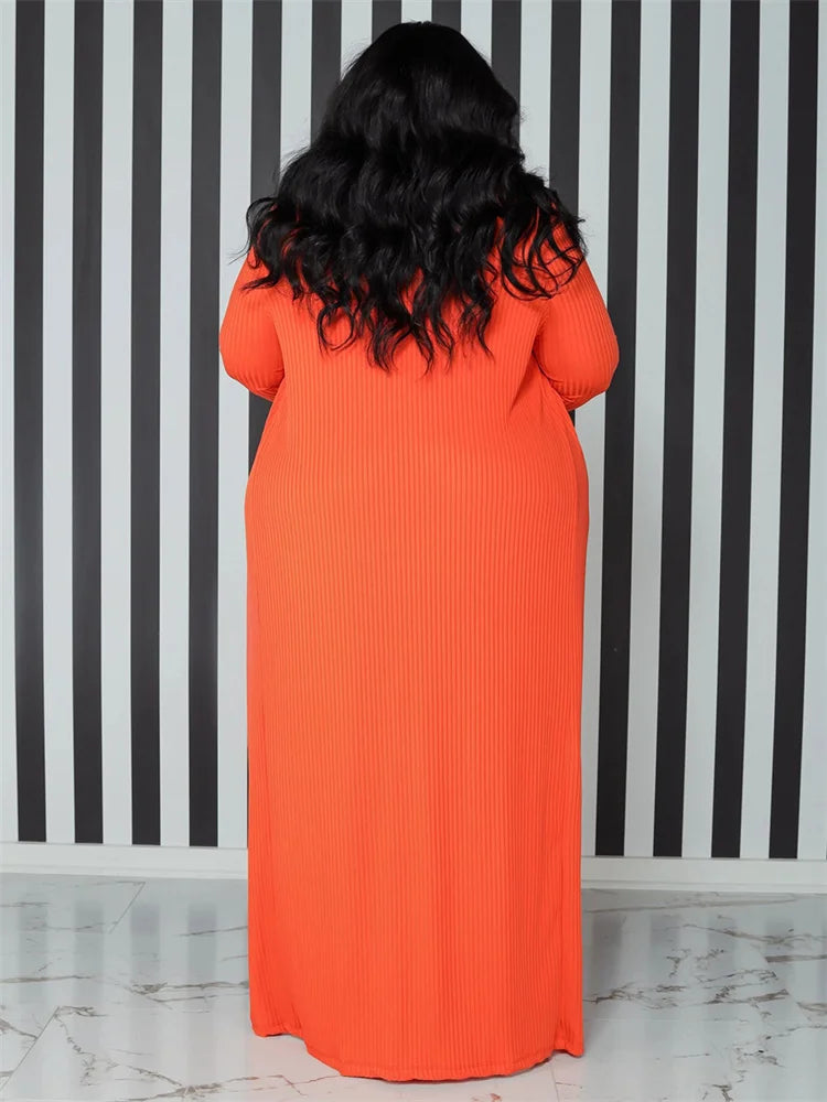 Plus Size Dress Sets 2 Piece Outfits Maxi Dress and Cover Coat Matching Suit