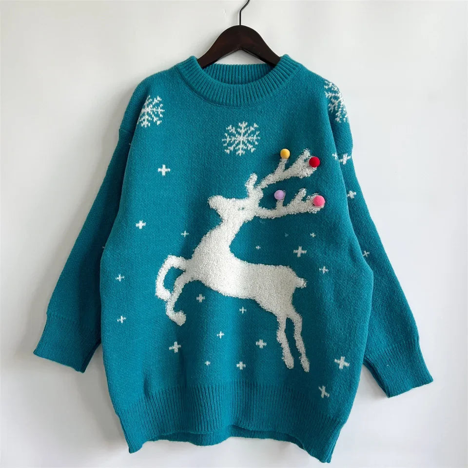 Jacquard Ball Christmas Sweater Pullover Round Neck Sweater