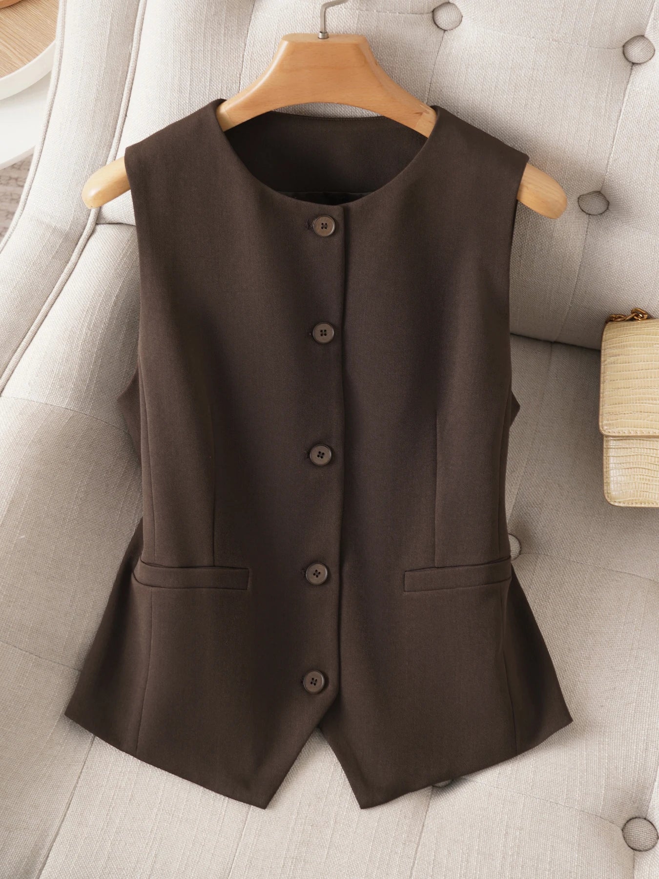 Round Neck Sleeveless Suit Vest for Women Single-Breasted Sleeveless Vest