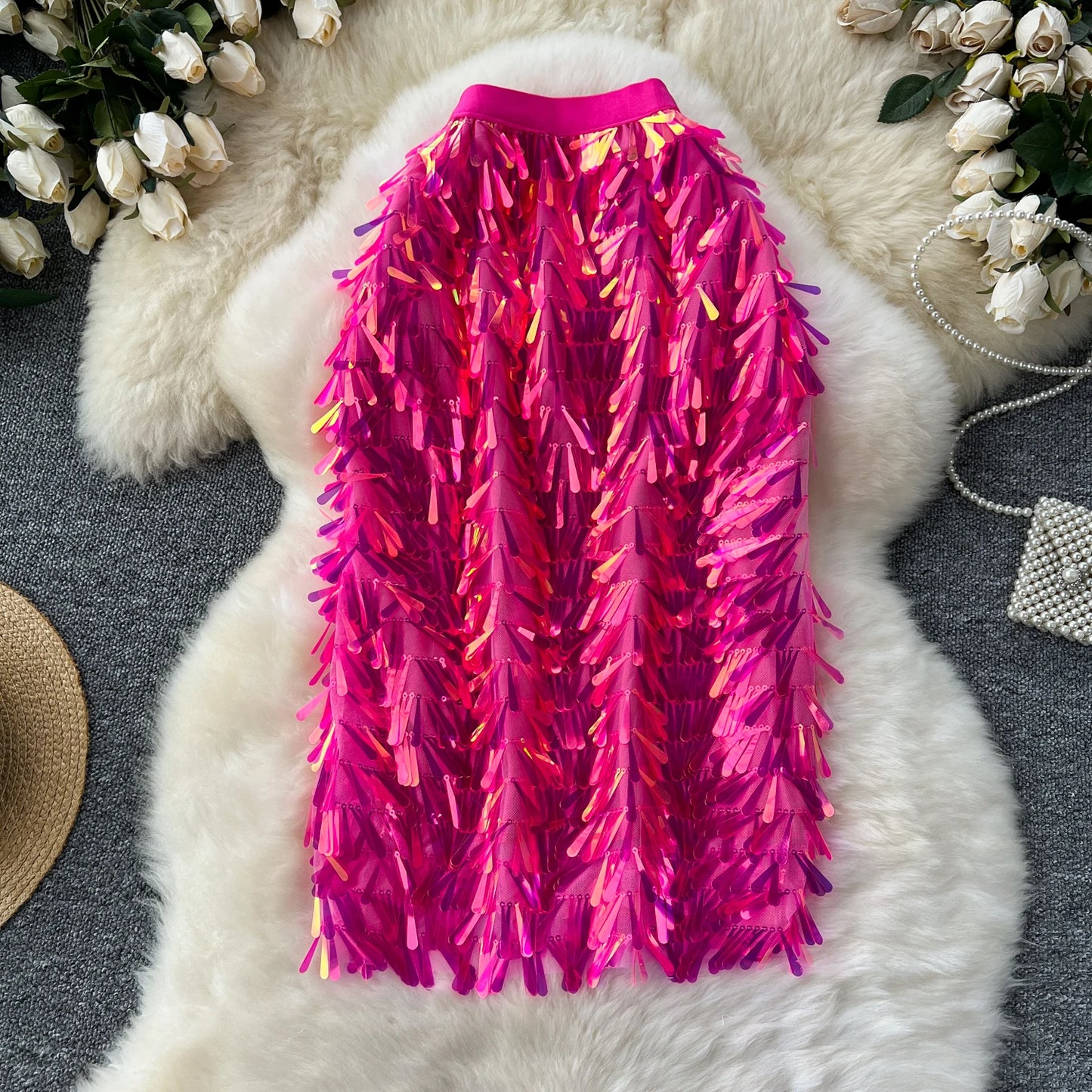 Women Chic sequin Skirt High Waist Elegant Korean Fashion vintage Hip Skirt