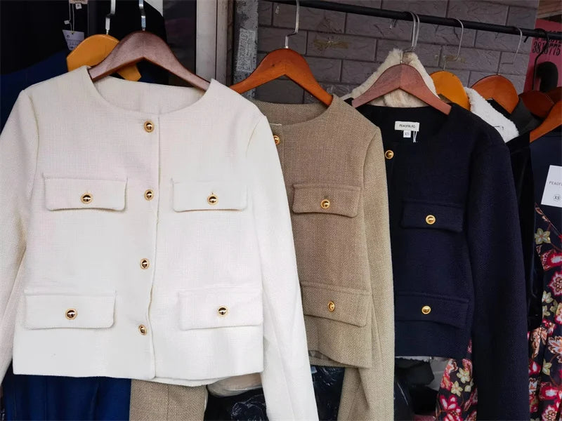 Cropped Tweed Jacket Woman Coat Button Long Sleeve Elegant Jackets For Women Short Coats Outwears
