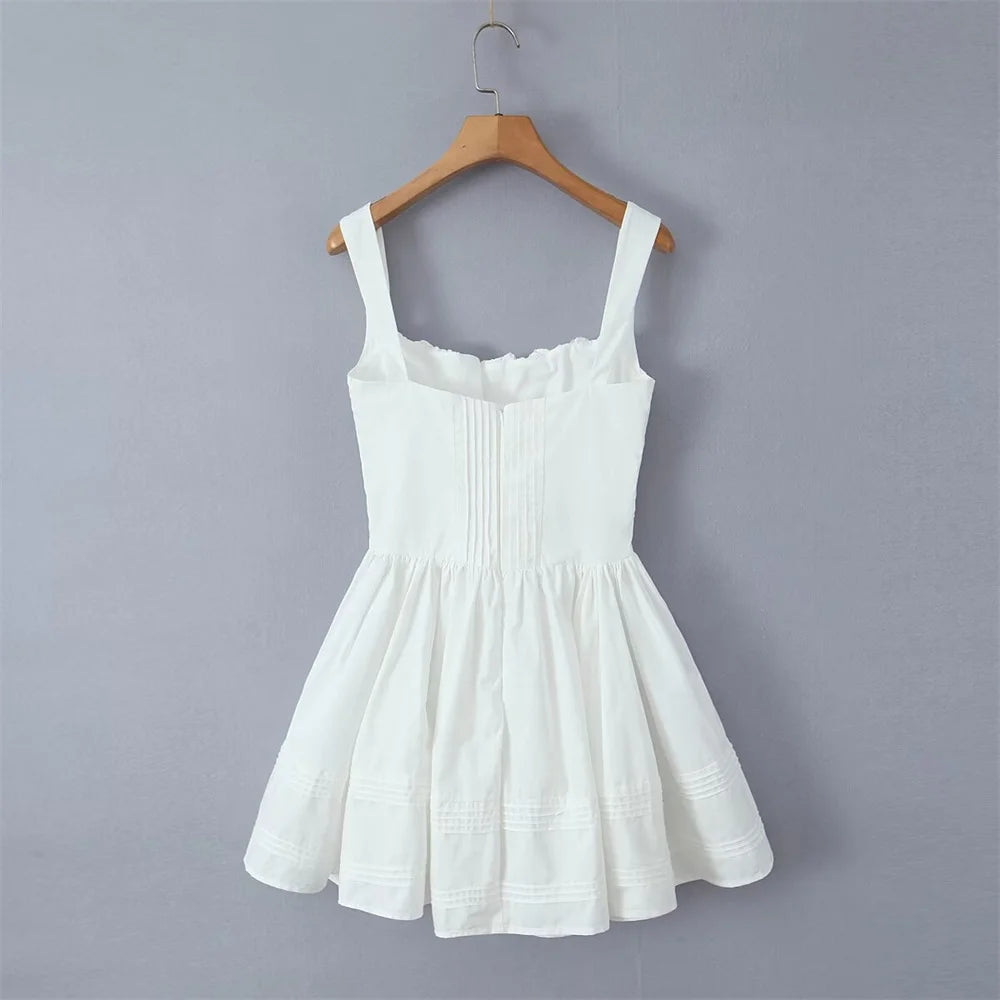 Women's Fashionable Floral Print Pleated Patchwork Slim Fitting Suspender Dress