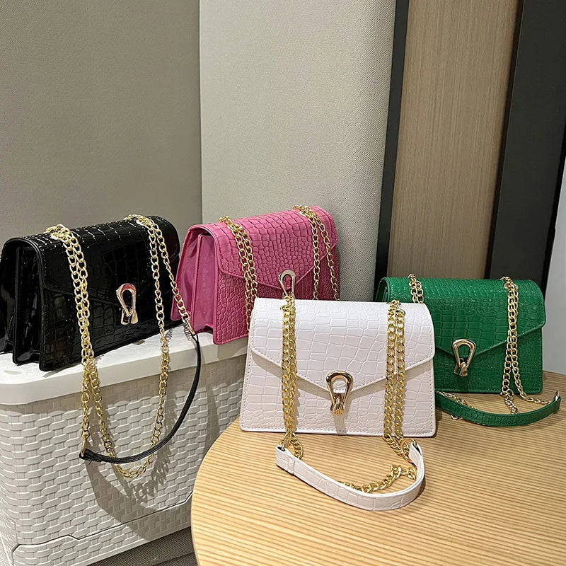 Crocodile Pattern Shoulder Bags For Women Chains Square Bag Crossbody Handbag