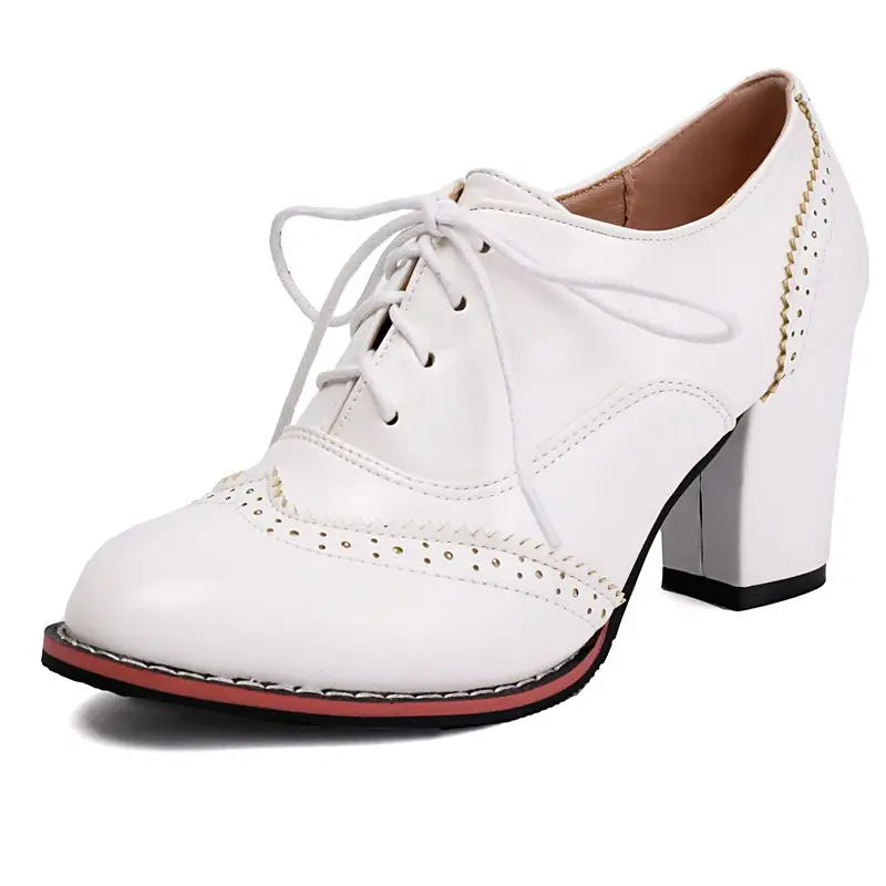 Pump Round Toe Chunky Heels 7.5cm Lace Up Plus Size 45 46 47 48 Office Shoes