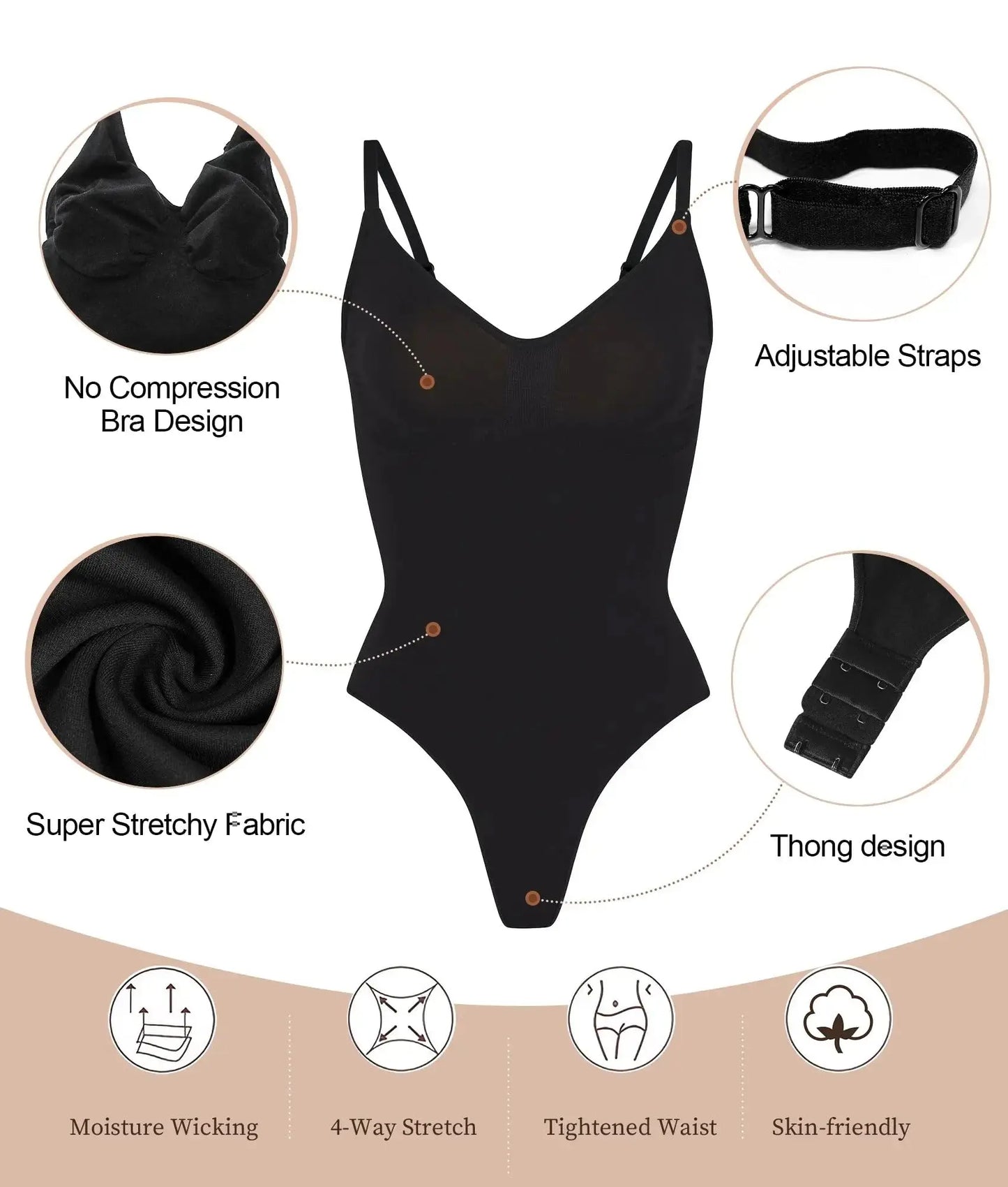 High Elastic Bodysuit for Women Tummy Control Shapewear Seamless Sculpting Thong Body Shaper