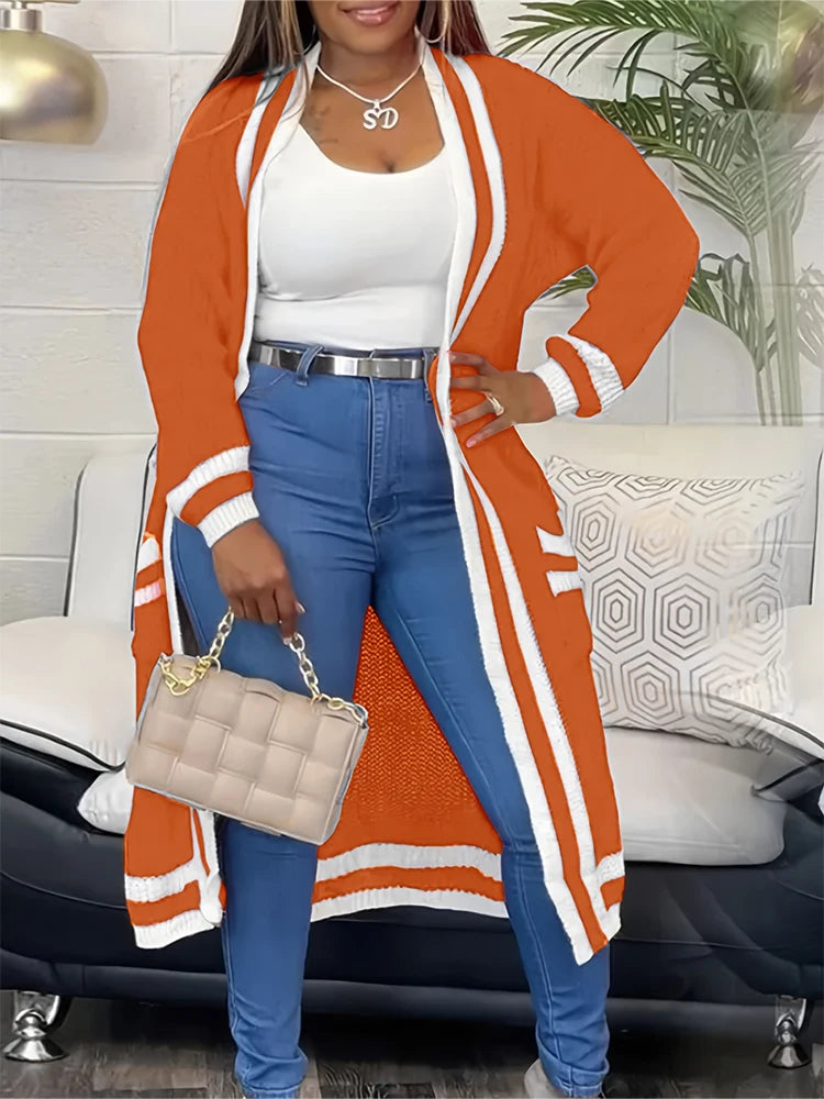 Plus Size Women's Long Sleeve V-Neck Maxi Cardigan Button Down Thick Casual Cardigan