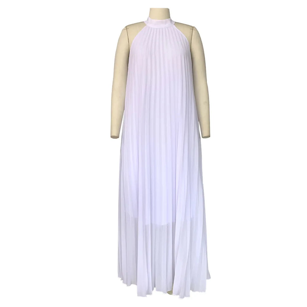 Plus Size Women Maxi Dress sleeveless Halter Hollow Out Maxi Dress