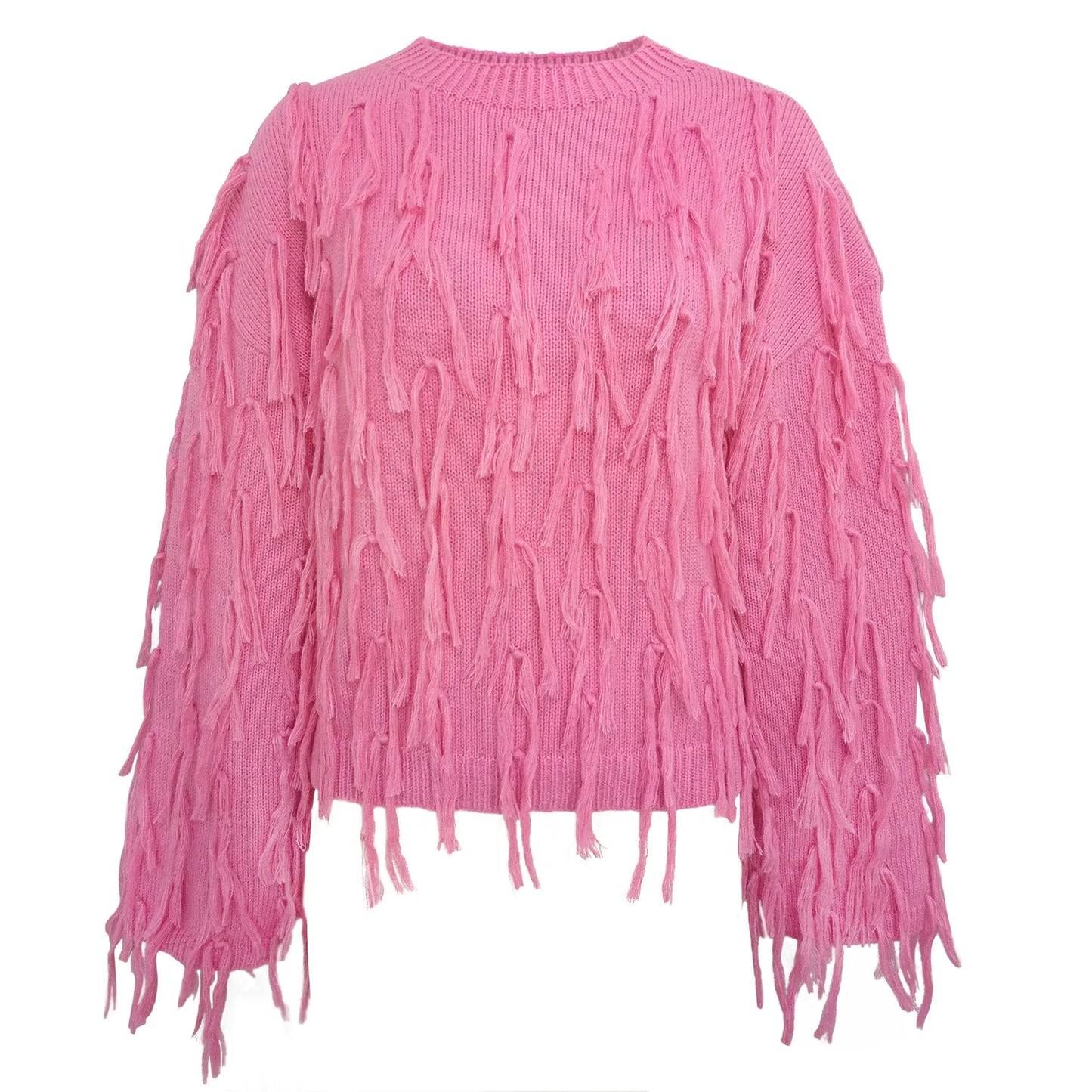 Tassels Design Solid Color Sweater Women Loose Knitted Pullover Jumper