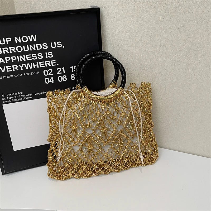 Handmade Woven Design Round Handle Handbags For Women