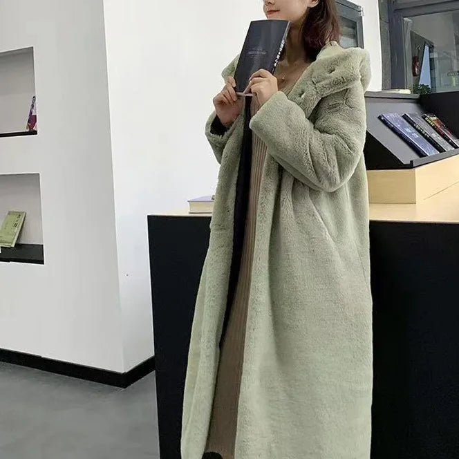Women Faux Fur Maxi Jacket Thick Y2k Autumn Winter Maxi Coat Outwear