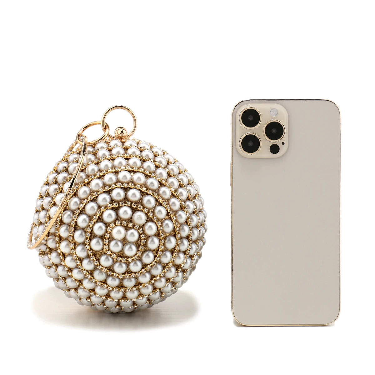 Party Pearl Clutch With Beaded Diamonds Evening Bag