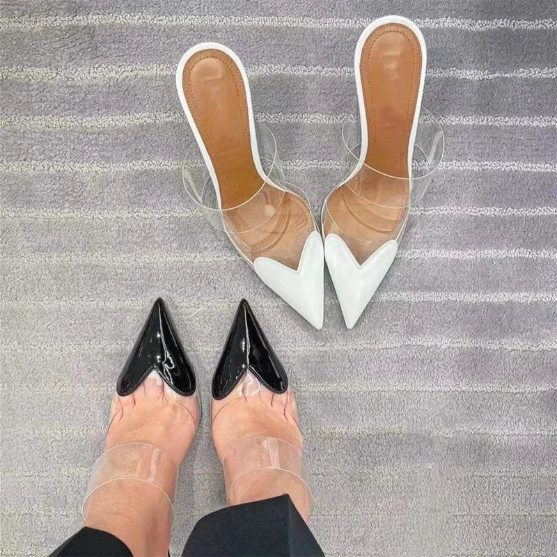 Transparent PVC Mixed-color Women Pumps Elegant Pointed toe Thin High heels Slingbacks Mules Party Prom Shoes