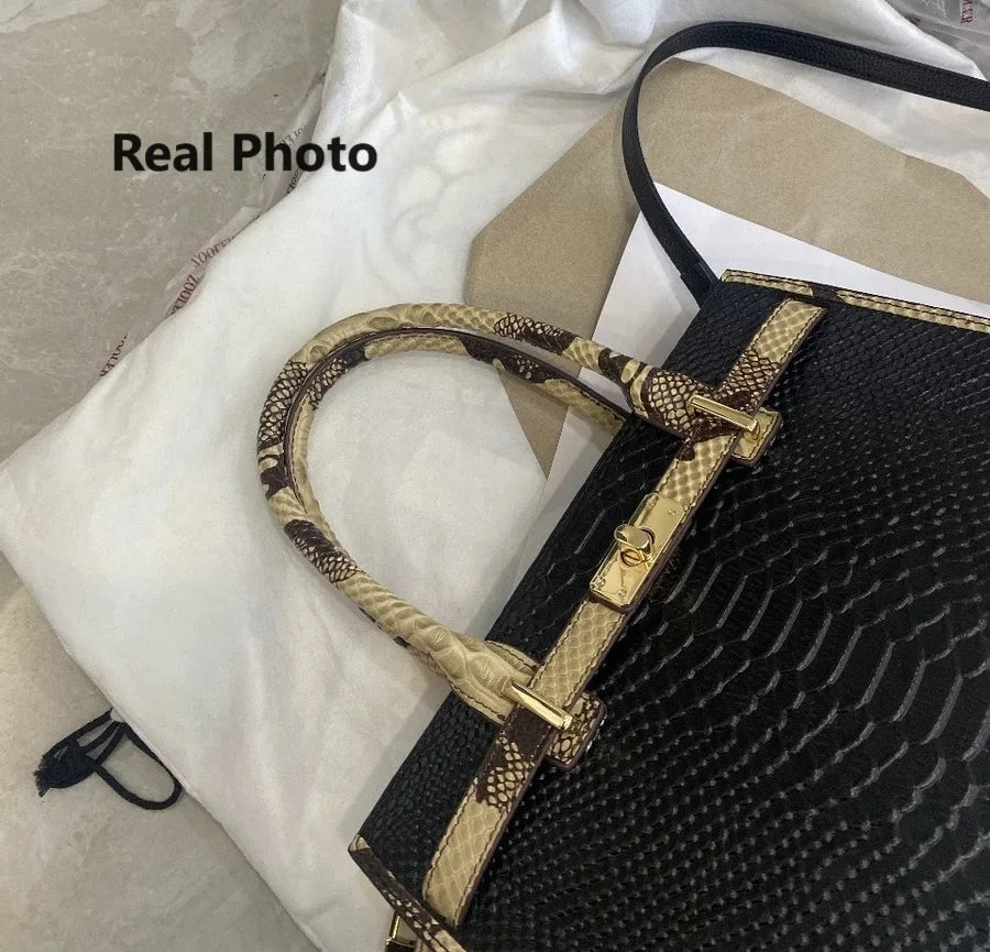 Elegant Single Shoulder Bag Business Women Black Animal Pattern Purses