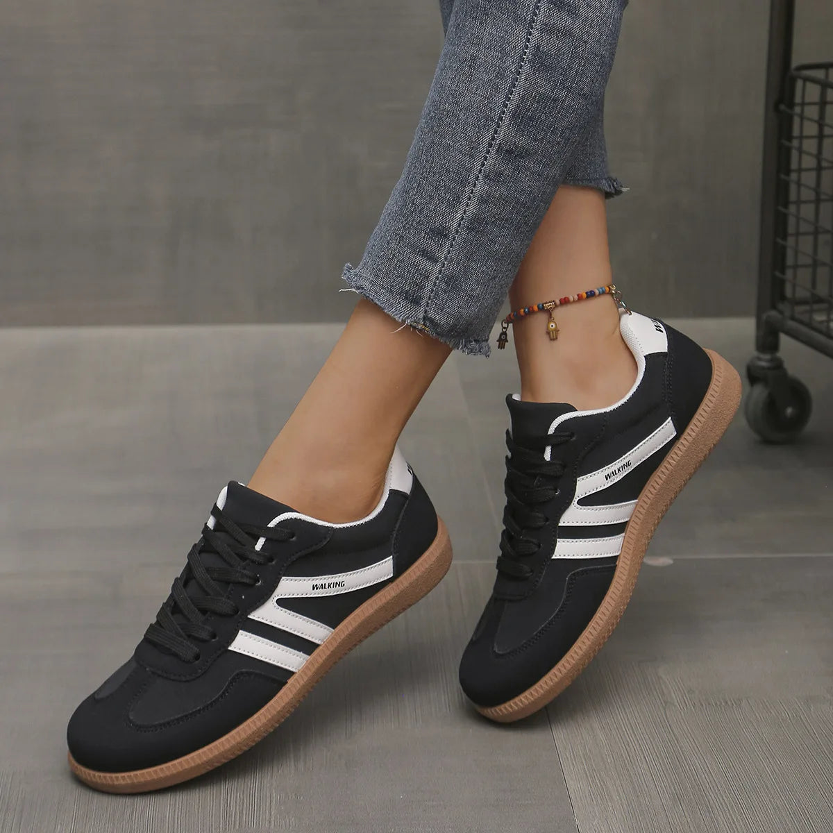 Mix Color Women's Autumn Sneakers Fashion Splicing Flat Heel Vulcanized Shoes Female Lace-Up Sneakers