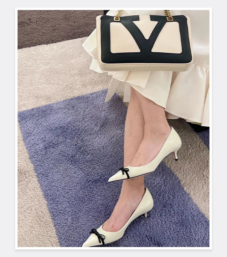 Butterfly Knot Color Blocked Shoes for Women Pointed Shallow Mouth Slim Heel High Heels