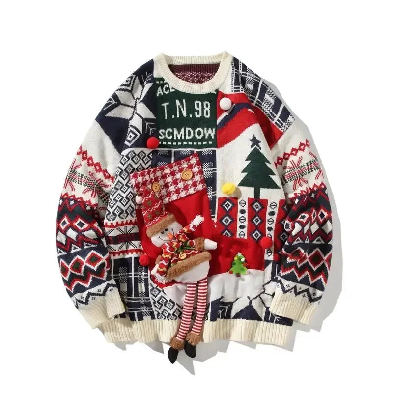 Christmas Style Pullover Sweater Women Y2K Crew Neck Couples Knit Sweater