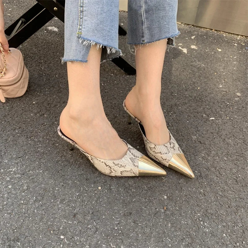 Pointed Toe Women Slippers Sexy Thin Heels Sandals Banquet Mule Shoes