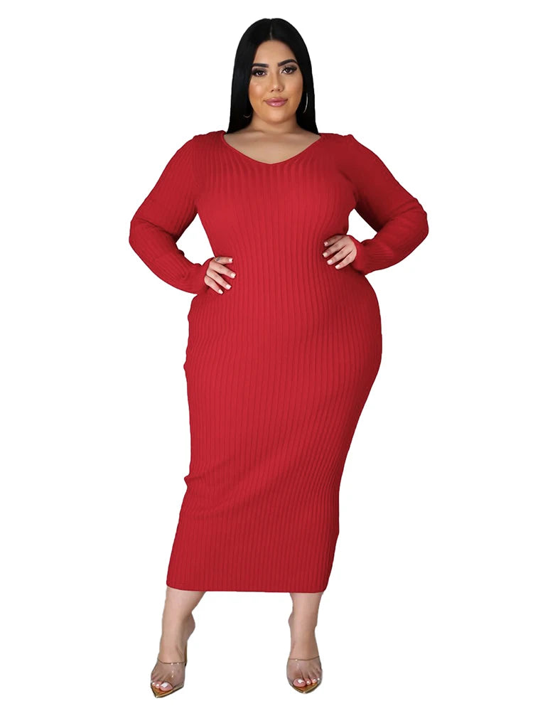 Ladies Knitted Sweater Dress Midi Dress Long Sleeves Chic and Elegant Plus Size Dresses