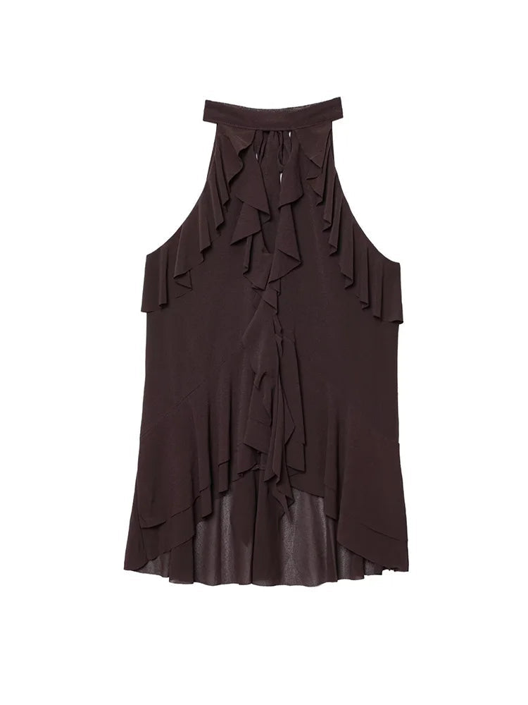 Summer Top Women Halter Blouse Ruffles Thin Causal Chic Tops