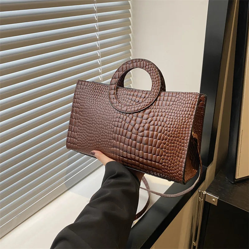Women's Crocodile Pattern PU Leather Handbags Green Square Bag
