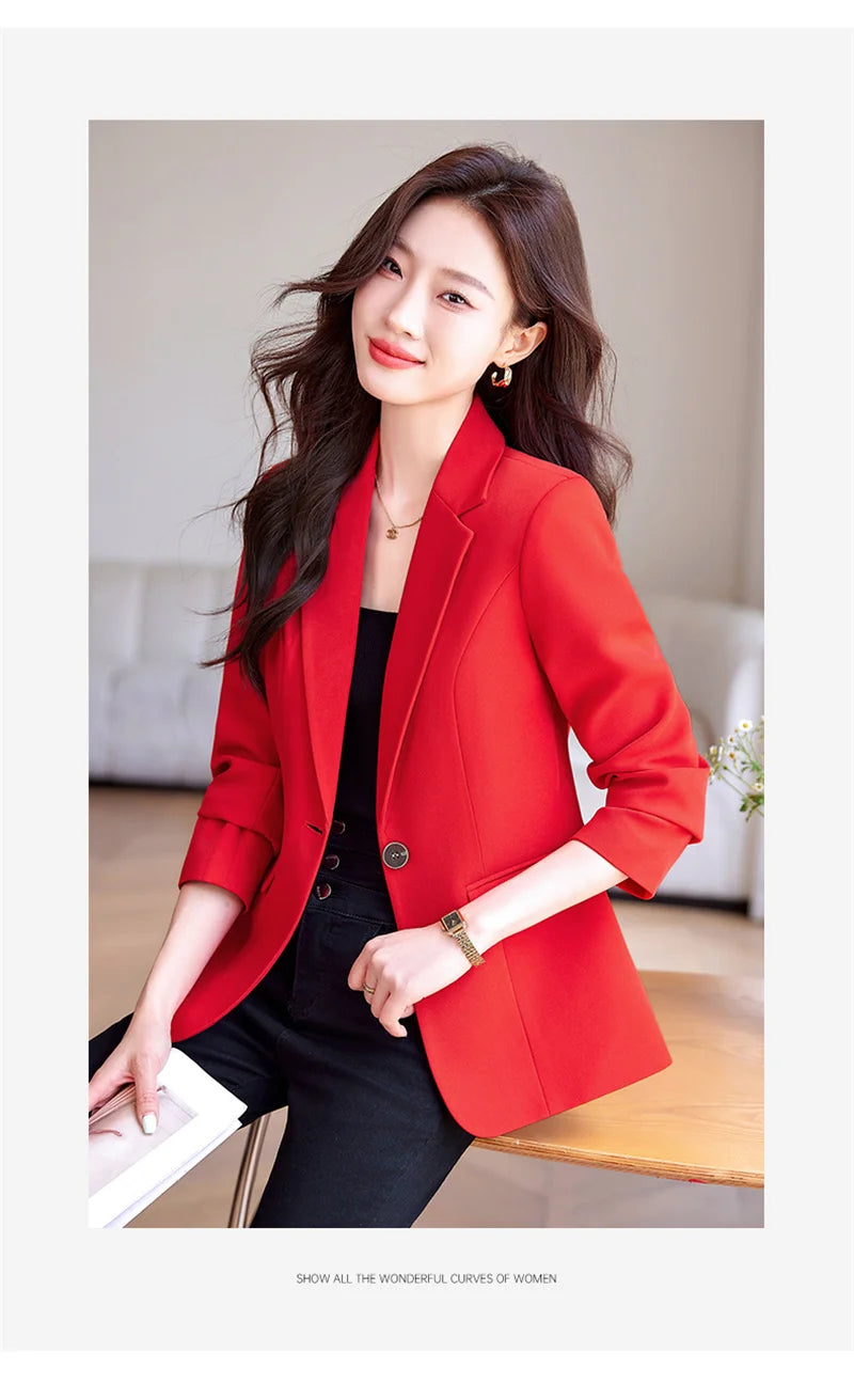 Women Office Blazer Casual Single Button Long Sleeve Office Coat
