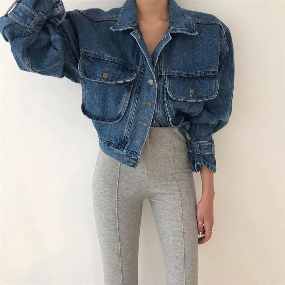 Denim Coats Jackets Women Puff Long Sleeve Y2k Clothes Cropped Jacket