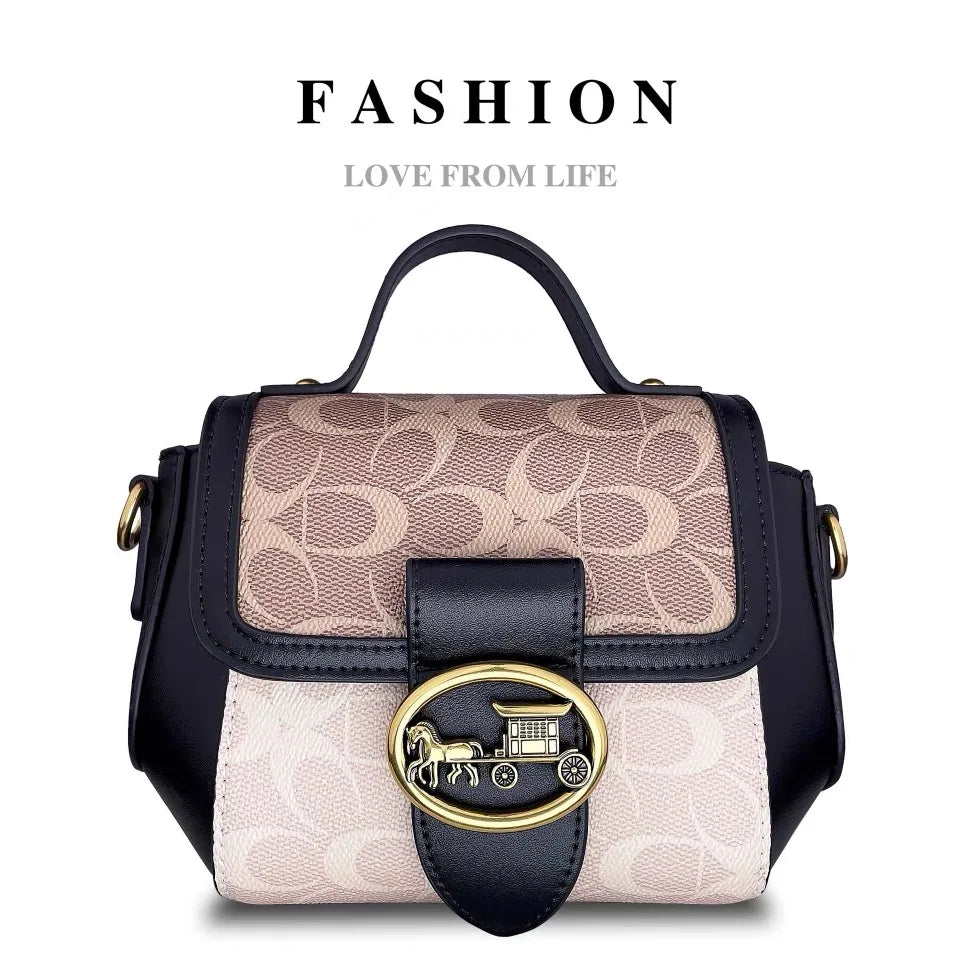 contrasting color women's bag, high-end carriage crossbody bag, portable box bag