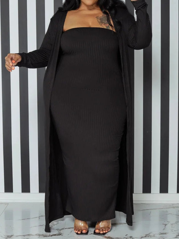 Plus Size Dress Sets 2 Piece Outfits Maxi Dress and Cover Coat Matching Suit