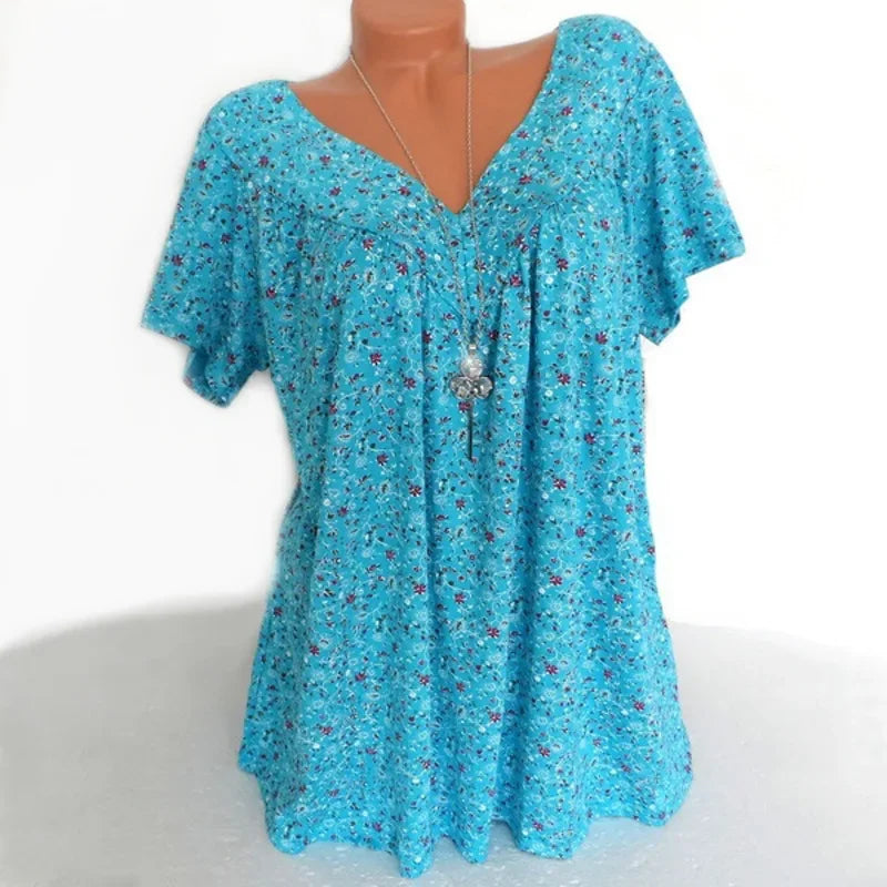 Loose Sleeveless Long Tank T-Shirt V-Neck Tops Floral Print Tees