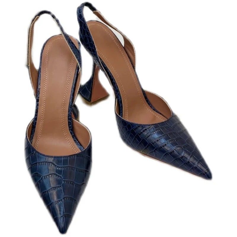 Wineglass with Crocodile Leather Pointed High Heel Shallow Mouth European Beauty Sandals