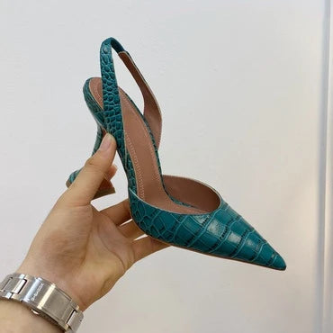 Wineglass with Crocodile Leather Pointed High Heel Shallow Mouth European Beauty Sandals