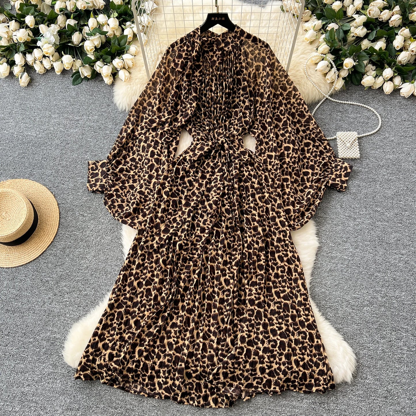 Women Elegant Long Flare Sleeves Vintage Bow neck Bow Loose Midi Dress