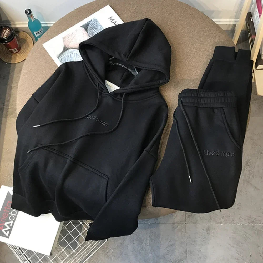 Women's Hooded Tracksuit Two Pieces Set Pants Suit Drawstring Trousers