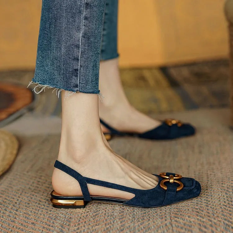 French Low Heel Retro Toe Cover Sandals Women Summer Empty Horse Bit Faux Leather Strap Sandals